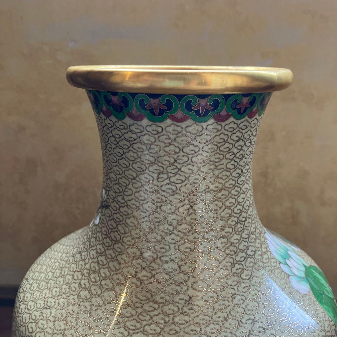 【専用】中国美術 七宝焼 金彩 花鳥図 梅に時鳥 大花瓶 花器 花詰 壺