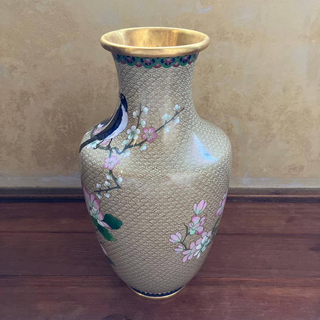 【専用】中国美術 七宝焼 金彩 花鳥図 梅に時鳥 大花瓶 花器 花詰 壺