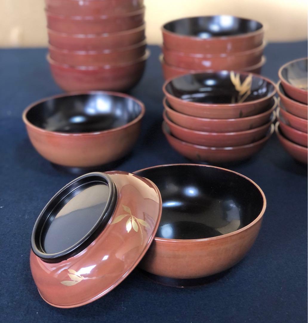 《R》懐石 絵変り鳥蒔絵 雑煮椀10客 木製漆器 木箱　260109き2