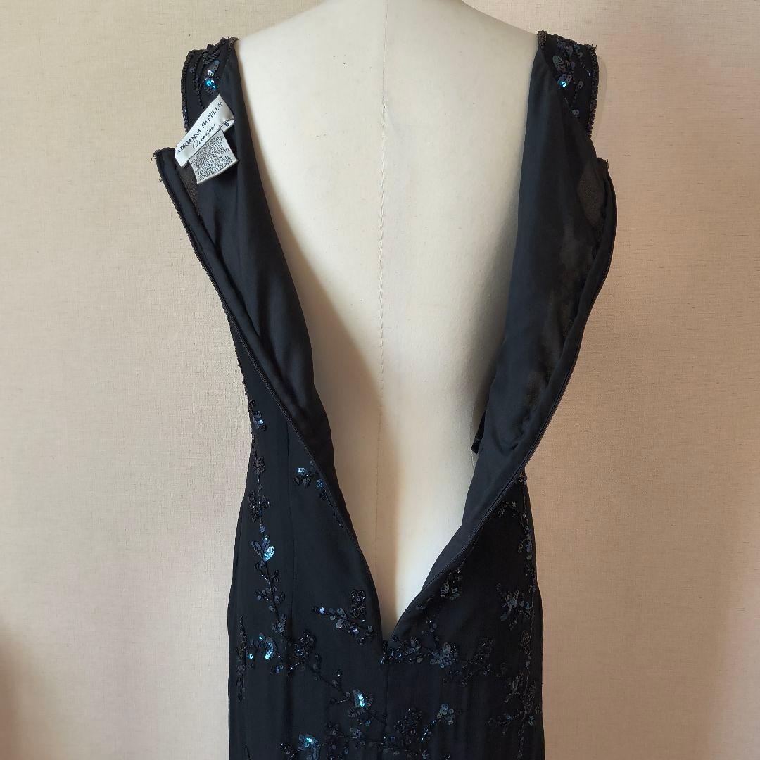 アドリアナパペル 黒のビーズ刺繍 ロングドレス us6 シルク パーティ