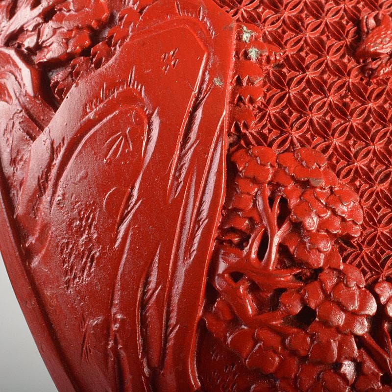 中国　堆朱風　山水人物文　蓋物　V　6442