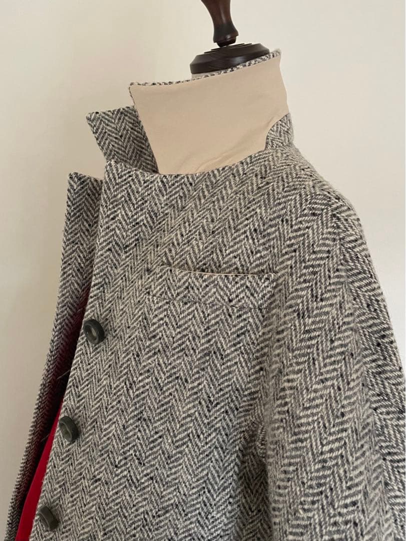 ジャンフランコフェレ】カラーネップヘリンボーン織ウールコート