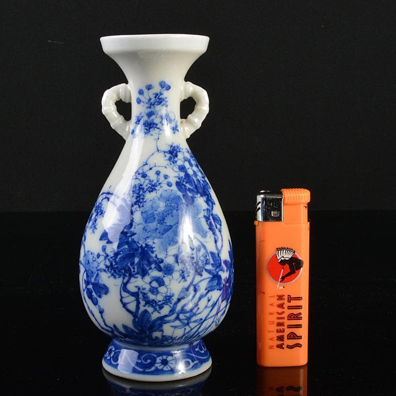 瀬戸焼 古瀬戸 染付 花蝶文 双耳瓶 H R7183