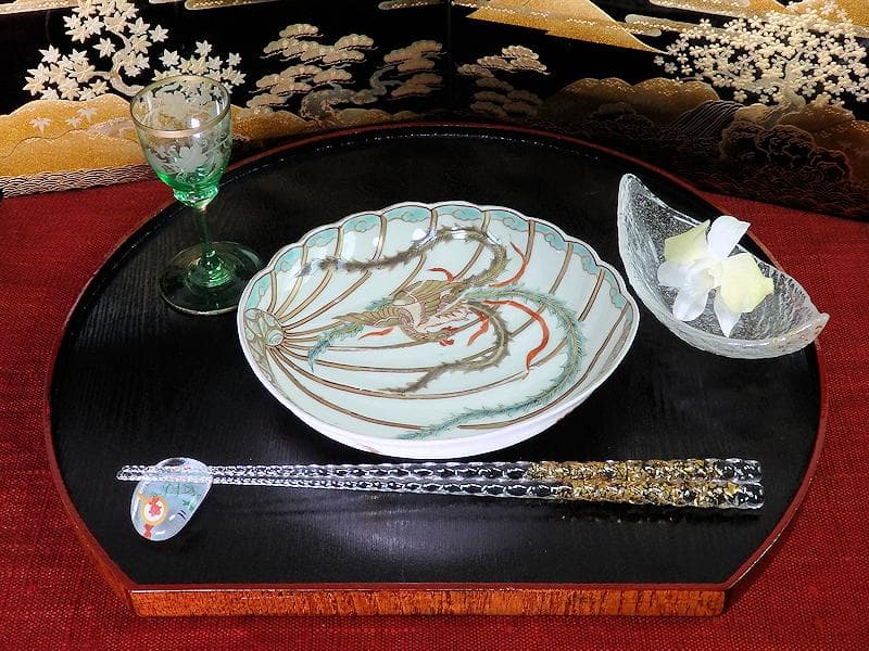 古伊万里　金襴手　鳳凰の図　鮑型変形皿　５客　E941AS-CRr