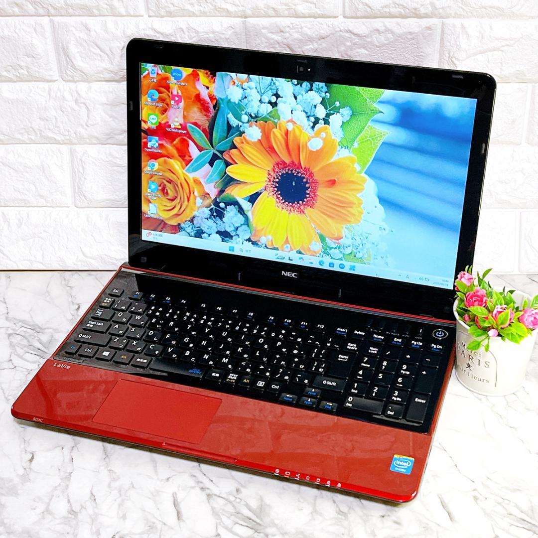 美品✨Windows11✨爆速SSDお洒落ノートパソコン赤✨カメラ薄型・オフィス