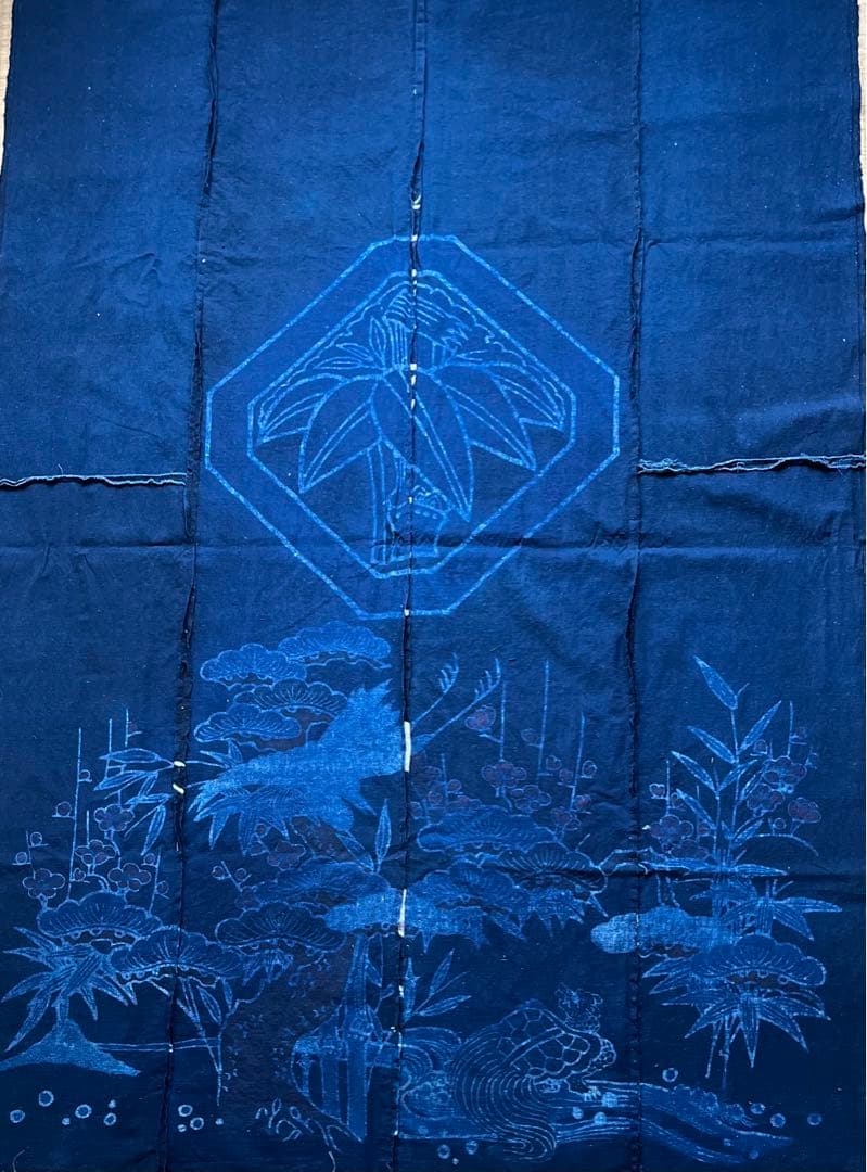 古布　木綿　藍染め　厚地希少な筒描き