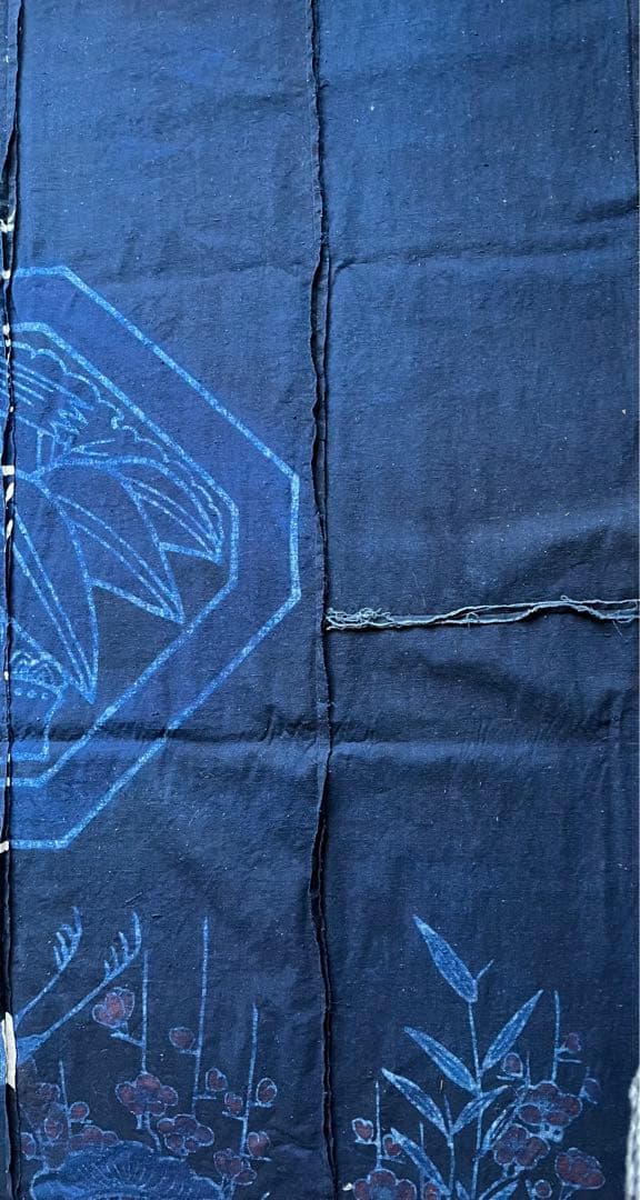 古布　木綿　藍染め　厚地希少な筒描き