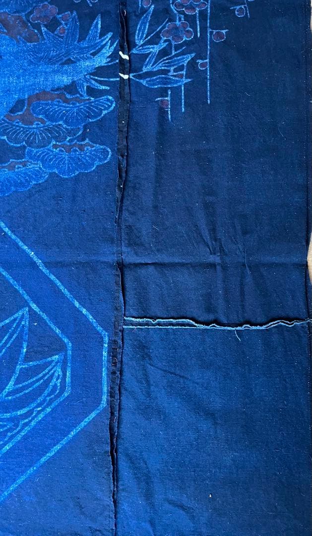 古布　木綿　藍染め　厚地希少な筒描き