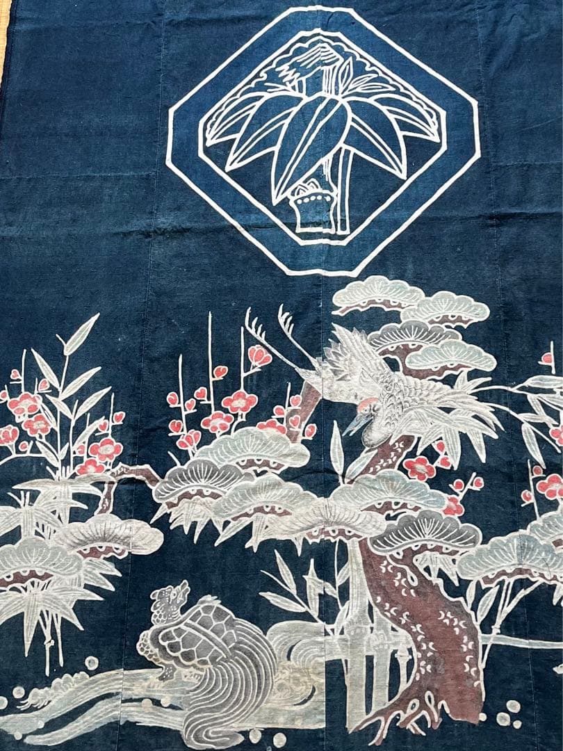 古布　木綿　藍染め　厚地希少な筒描き