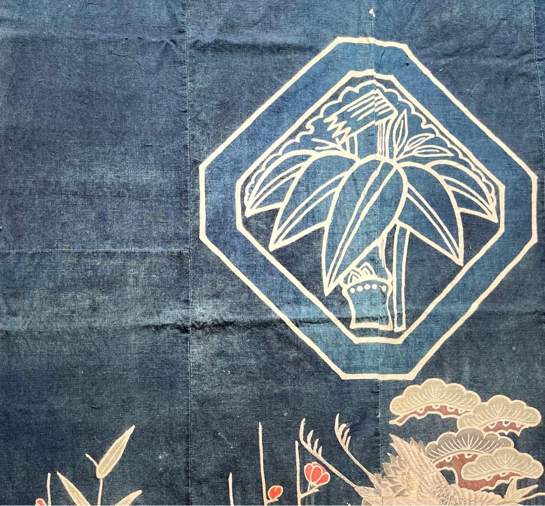 古布　木綿　藍染め　厚地希少な筒描き