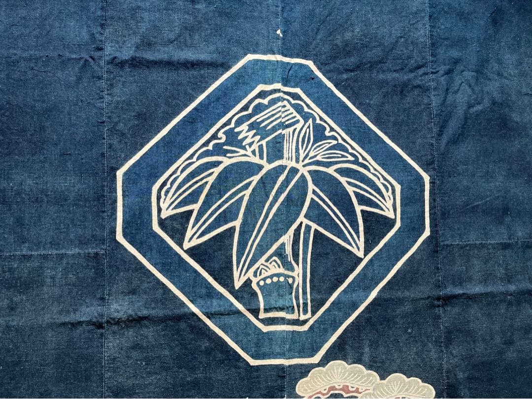 古布　木綿　藍染め　厚地希少な筒描き