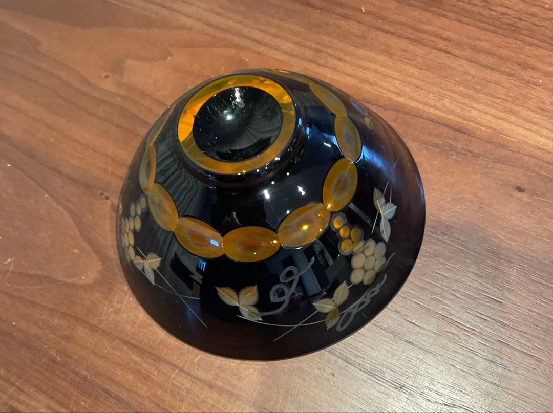 硝子茶碗 北一硝子 琥珀 切子茶碗 美術品・アンティーク・コレクション