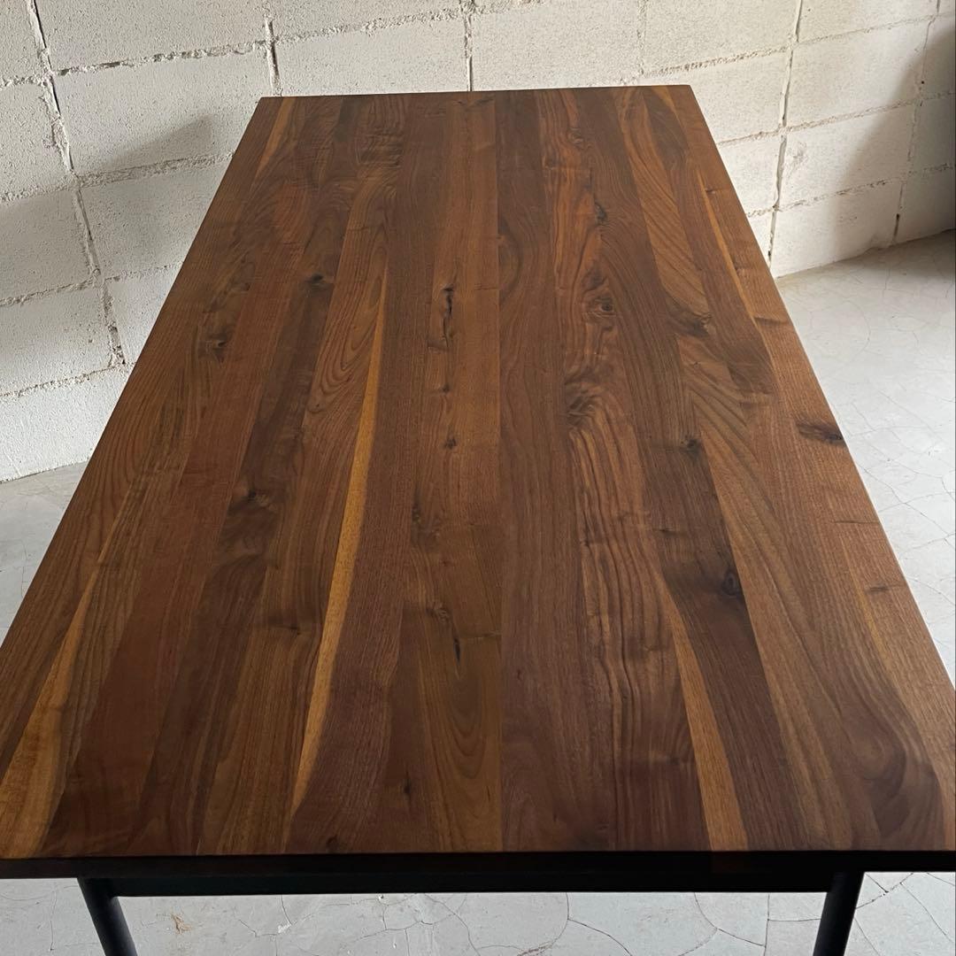 美品　unico ウニコ　ダイニングテーブル　ウォールナット無垢　棚付アイアン脚