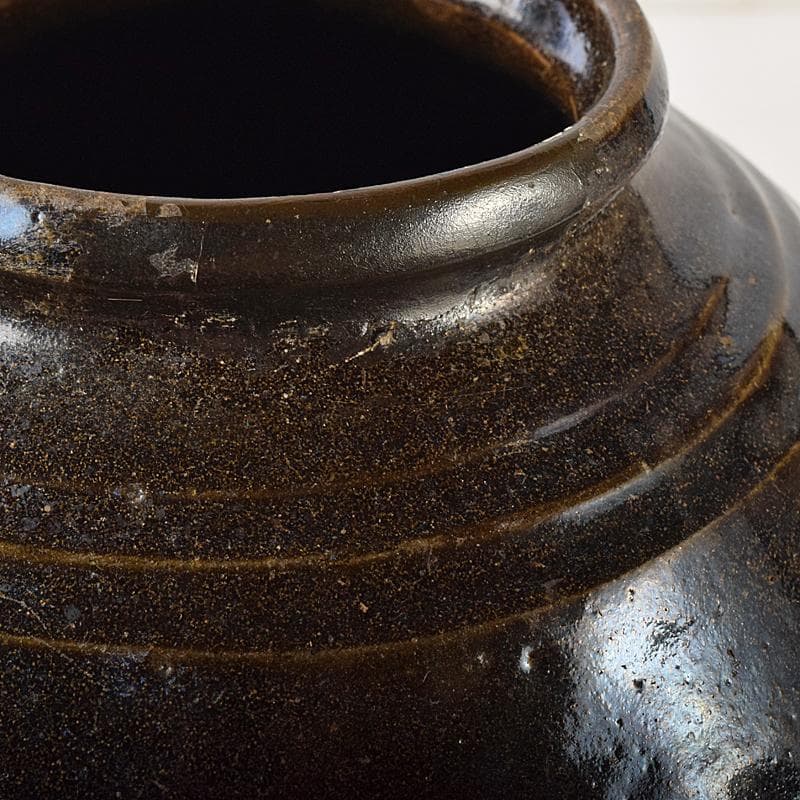 朝鮮美術 李朝 高麗黒釉 双耳壷 時代箱付 V R8409B