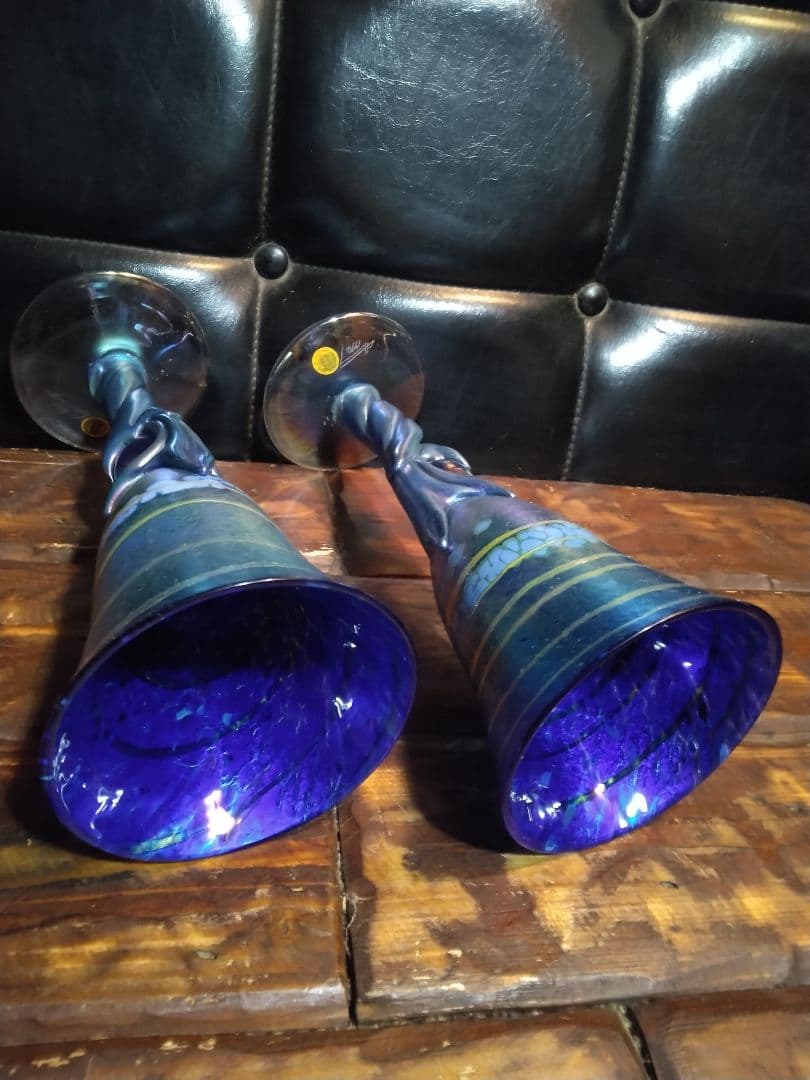 一点物 コリン・ヒーニー ゴブレット 2個 アート グラス 吹きガラス