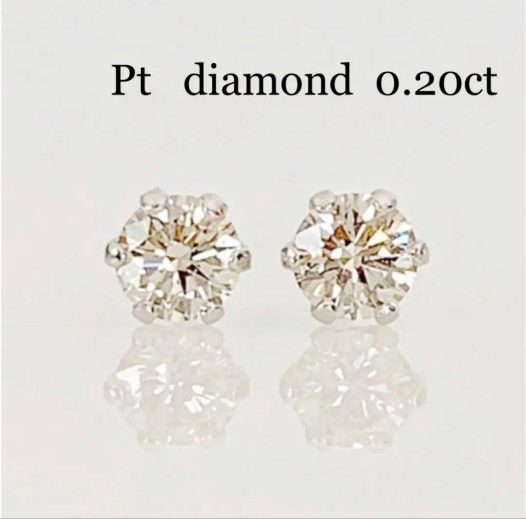 Pt 天然ダイヤモンド0.20ct ！ シンプル6本爪ピアス TAKE-UP ONLINE