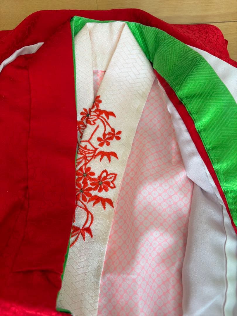 七五三　3歳　正絹　お着物セット　巾着　お草履付き