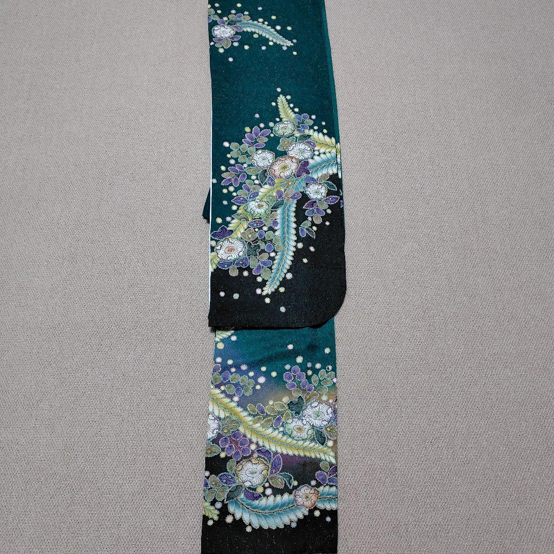 振袖 深い緑色 花柄 辻ヶ花
