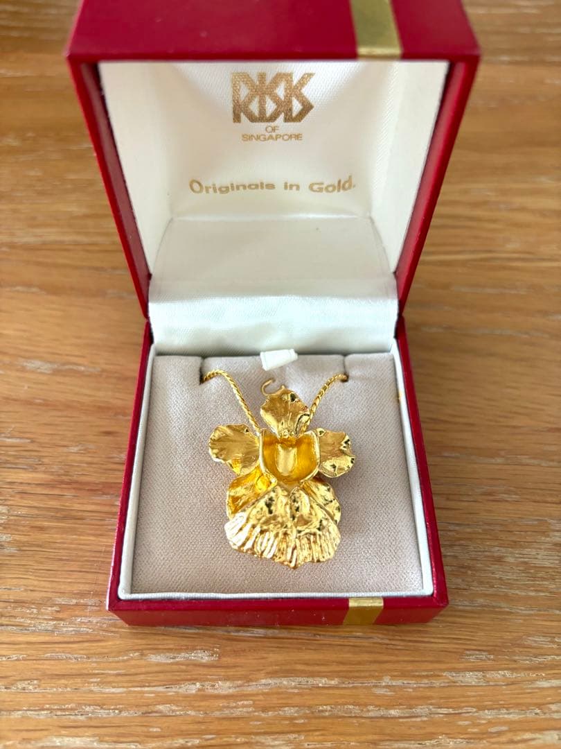 RISISライシスシンガポール 蘭の花 ネックレス ループタイ 金メッキ