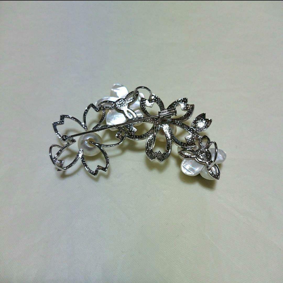 南洋真珠 白蝶貝 silver ブローチ 帯留 桜 梅