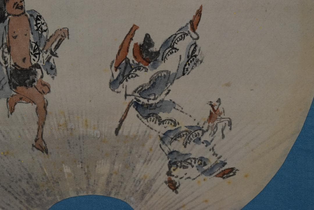 【真作】長町竹石/盆踊り図/団扇面/掛軸☆宝船☆Z-733