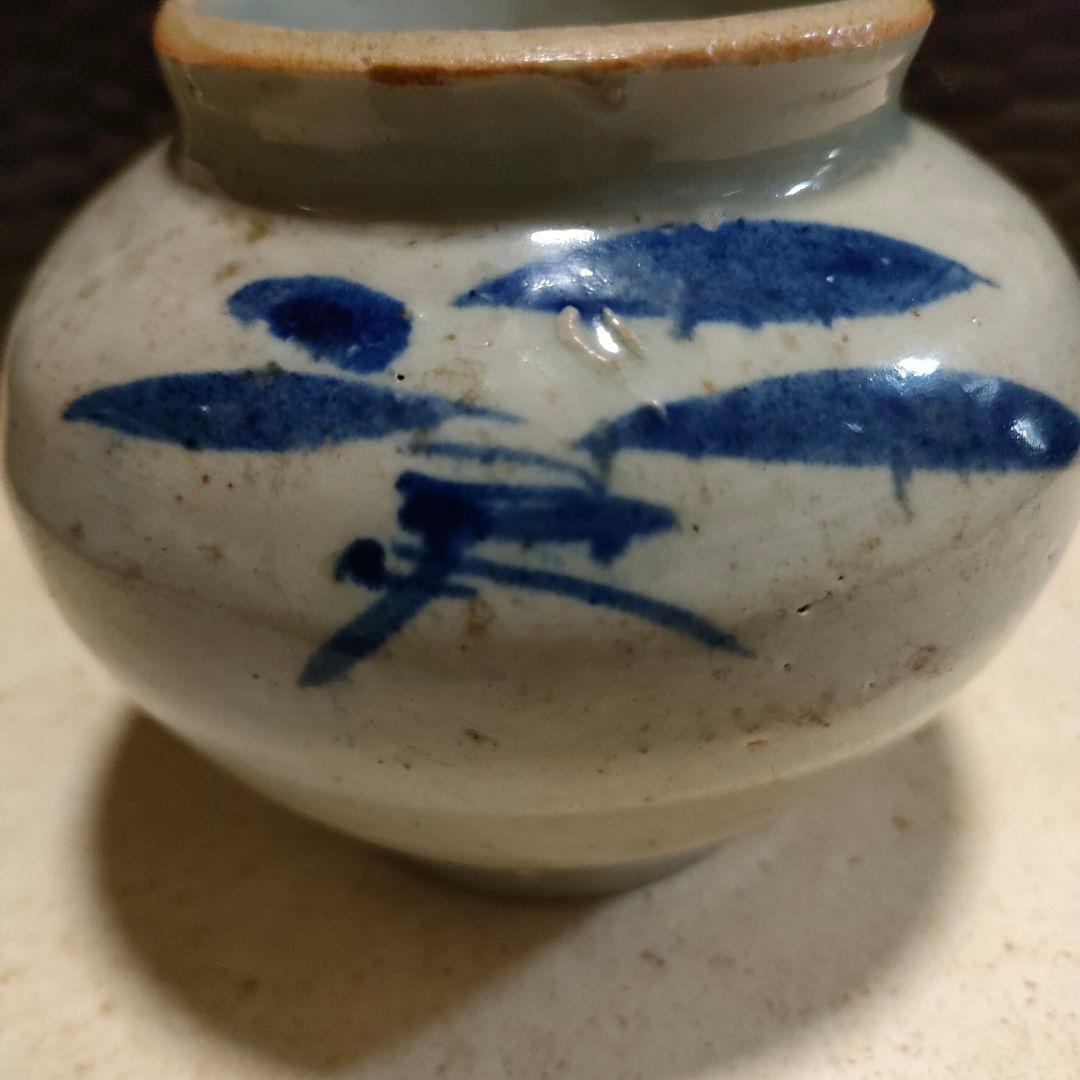 李朝　小壺　染付　朝鮮美術　時代物　骨董アンティーク