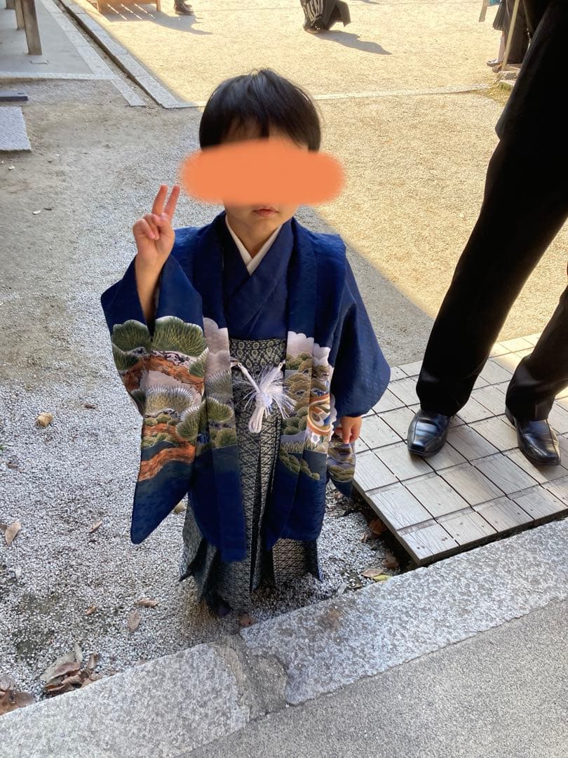 七五三、5歳男児10点フルセット 中古品 紺色 鷲