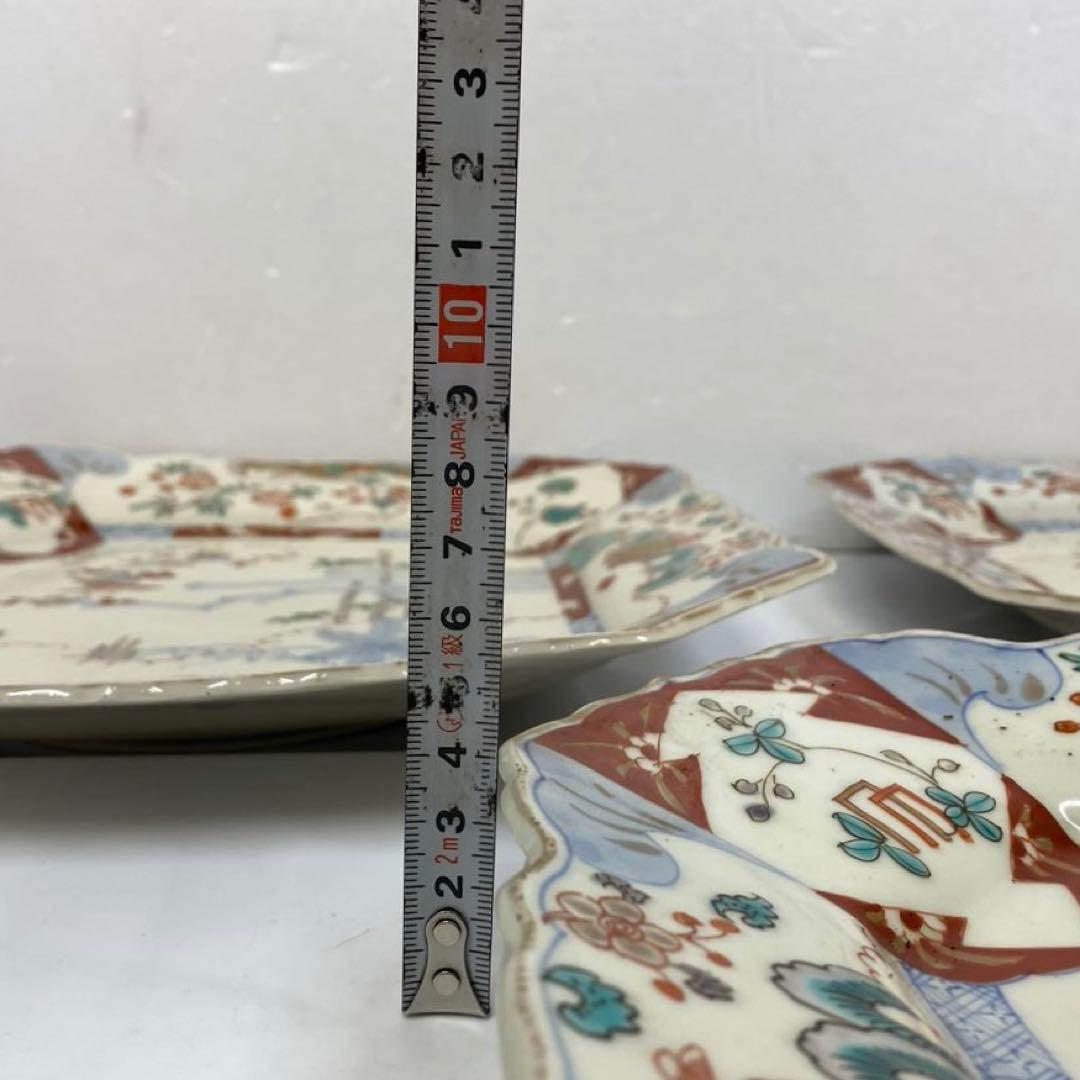 古伊万里　染錦大皿　三ツ組　共箱　タニト　東さ7-0327①