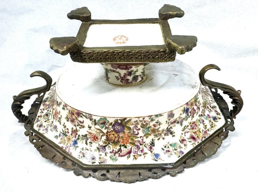 WL 1895 ウォン・リー磁器 ブロンズ 豪華な大きなボウル WWTT372