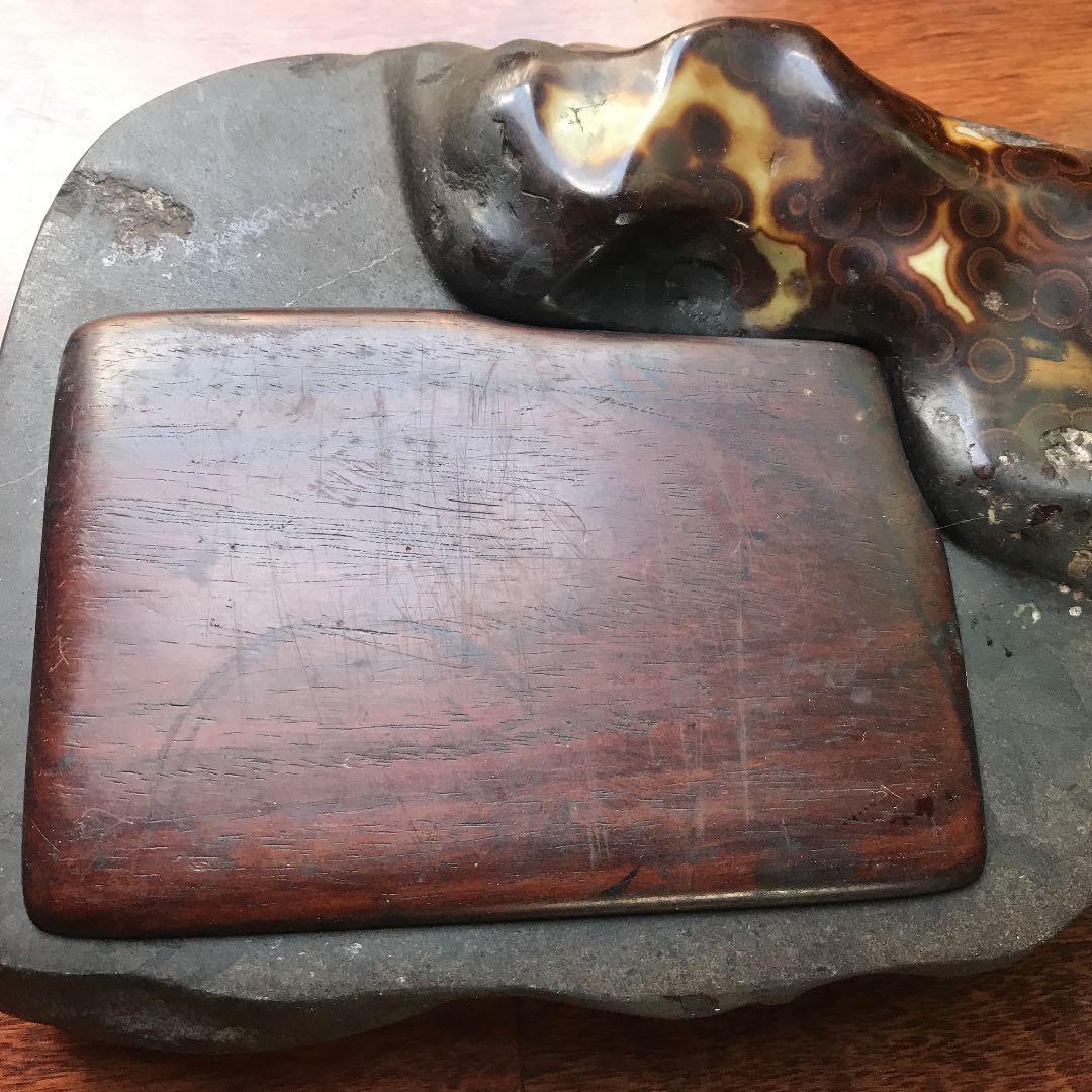 唐木蓋つき、古い硯 友】 中国古玩 大型硯 唐木蓋・2.5kg 書道具