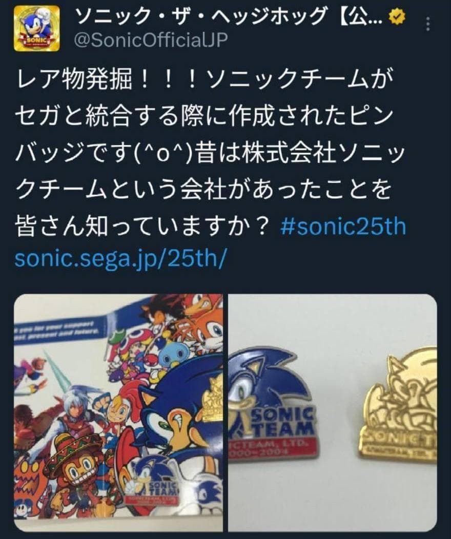 超希少ソニックチーム　セガ統合記念非売品ピンバッチ