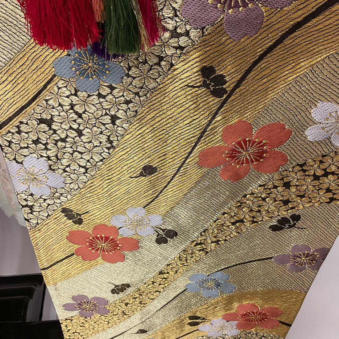 綺麗な地模様入りのグリーン地に桜が可愛い振り袖フルセット➕着付け用