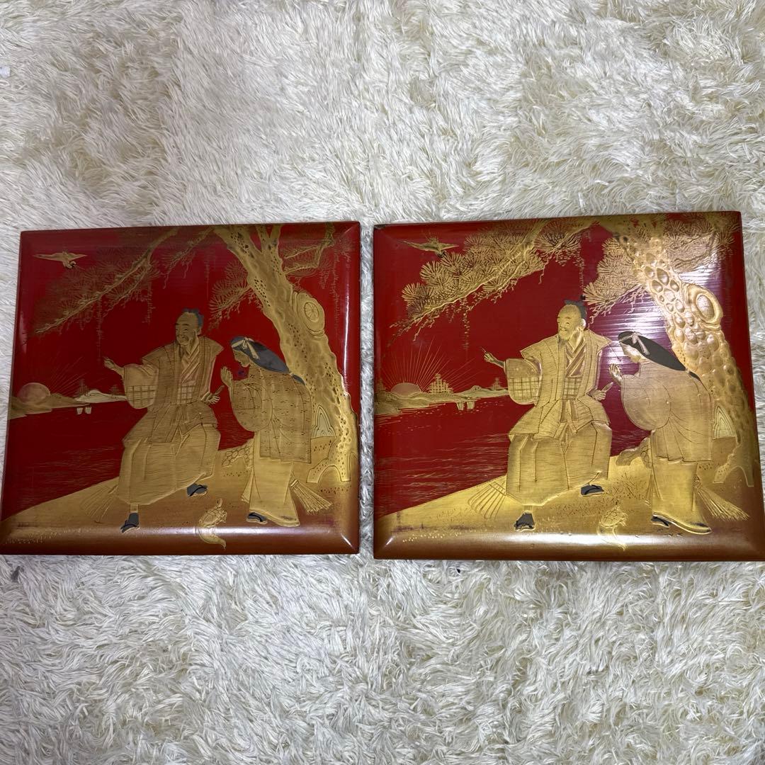 高砂蒔絵　朱塗五重　重箱　お重