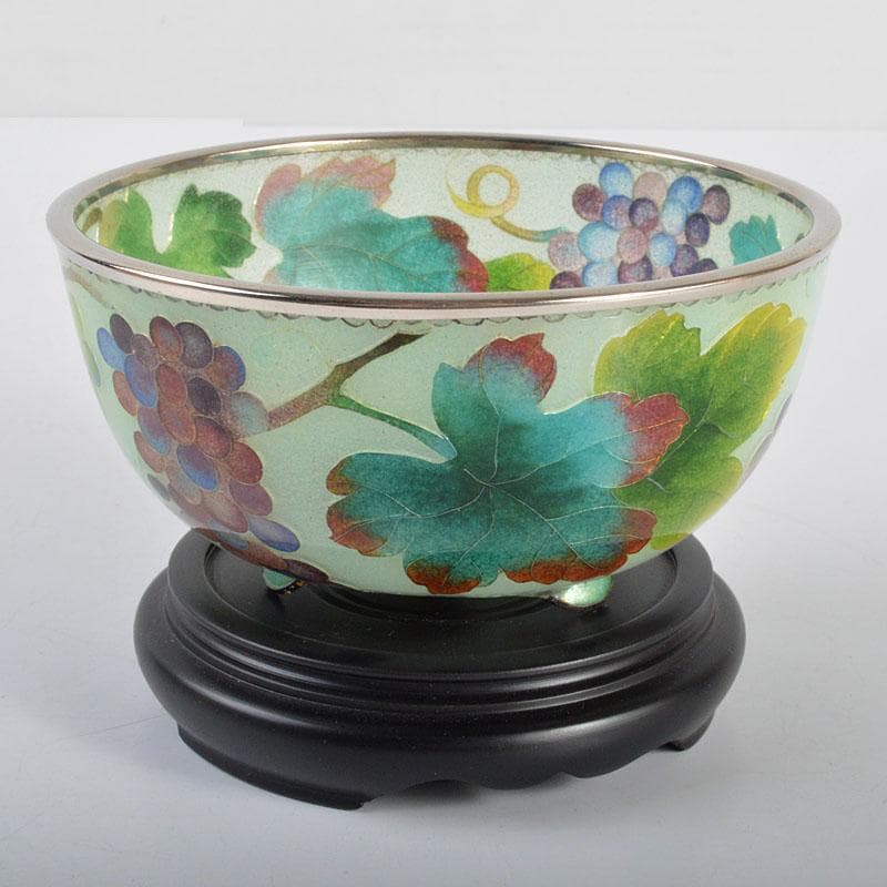 工芸ガラス 銅覆輪 葡萄文 鉢 唐木台付 時代箱付 H R4332の通販はau