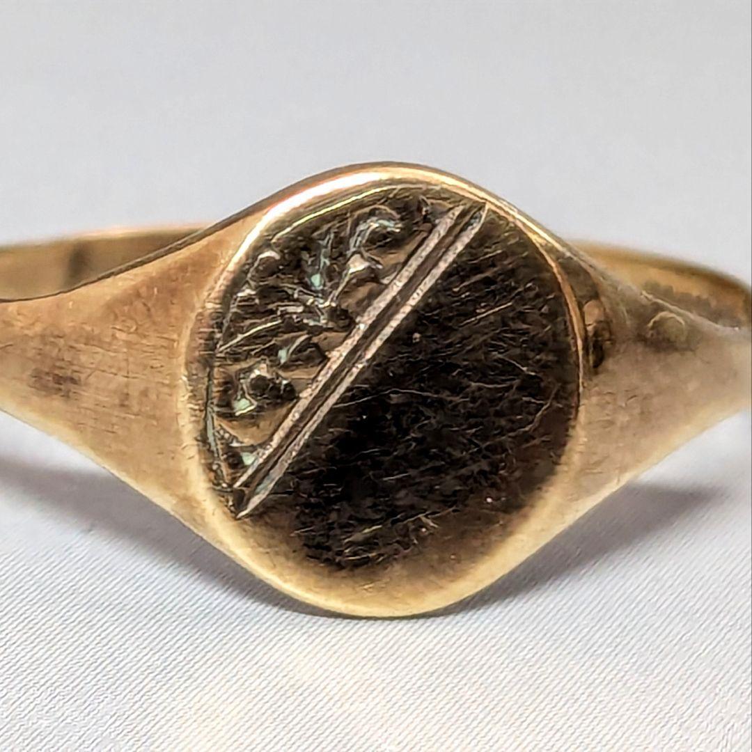 【Vintage】シグネットリング 印台９金 Gold ゴールド 英国製17号