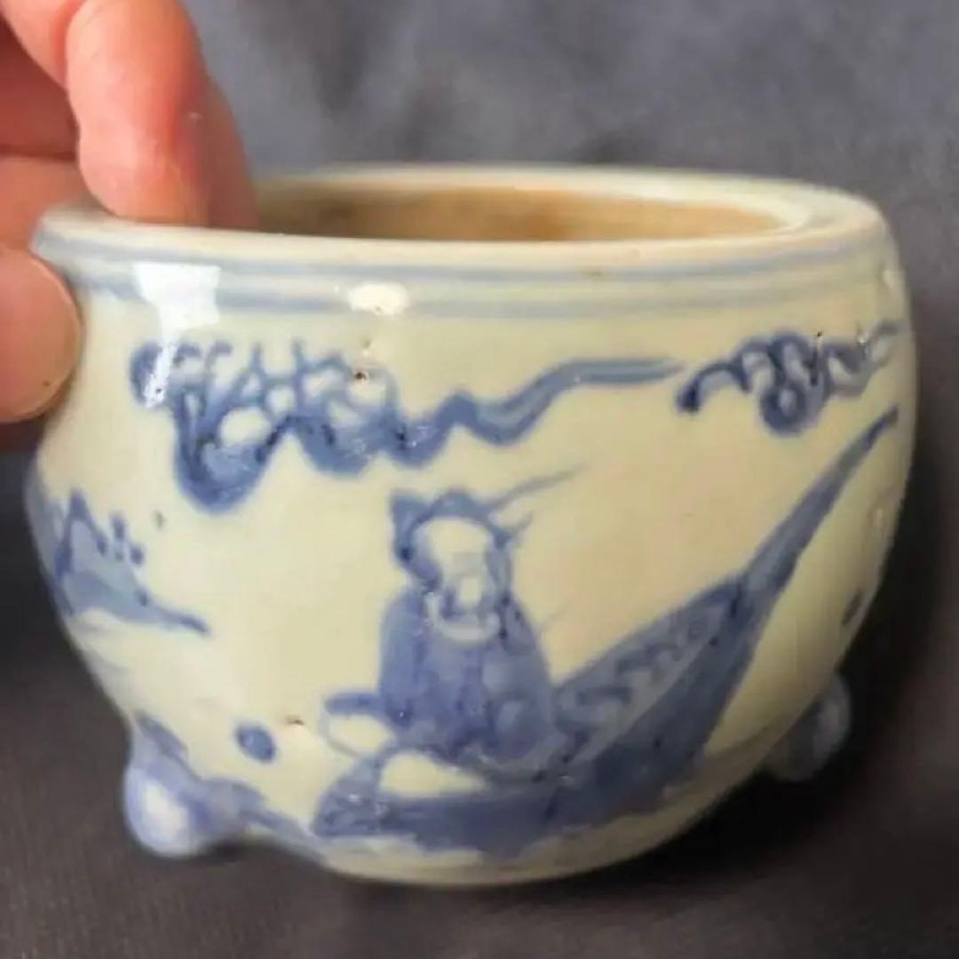 中国古美術品 明の時代 染付 青花 仙人神獣文 香炉10✖️8cm - メルカリ