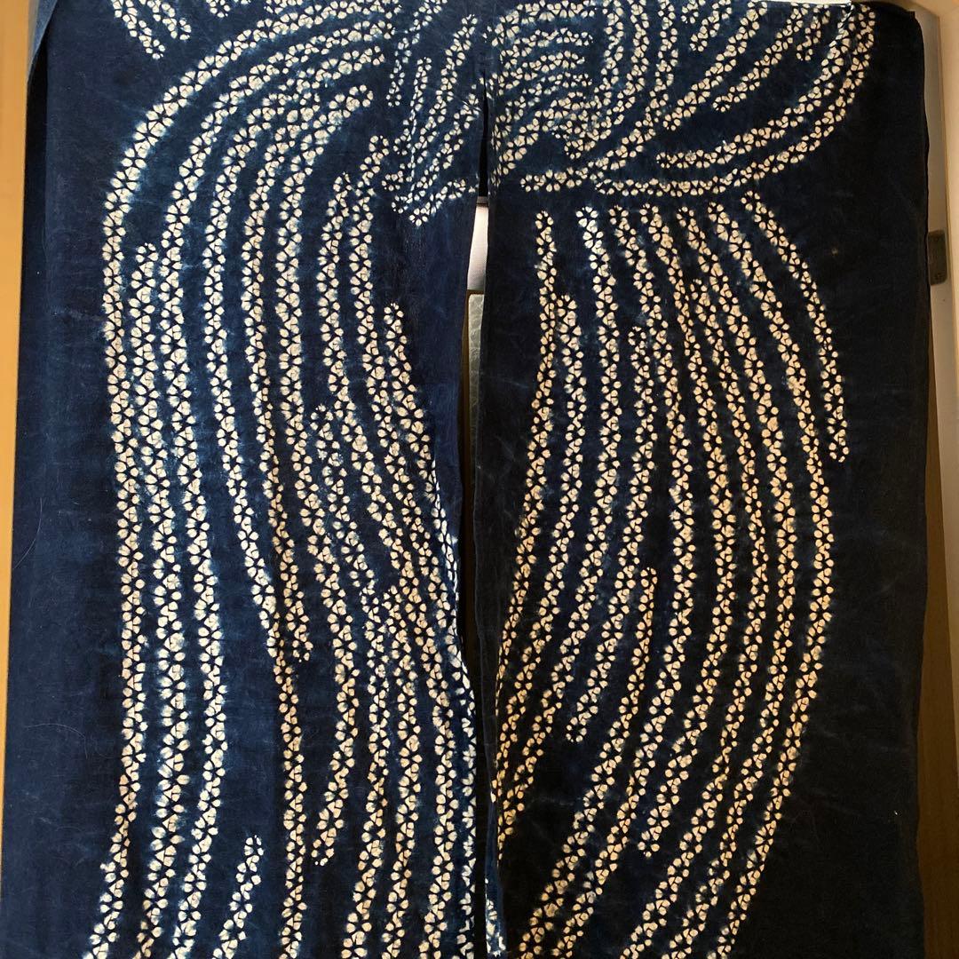 麻暖簾 のれん 手績み手織り 藍染 絞り染め 麻のれん 本藍染