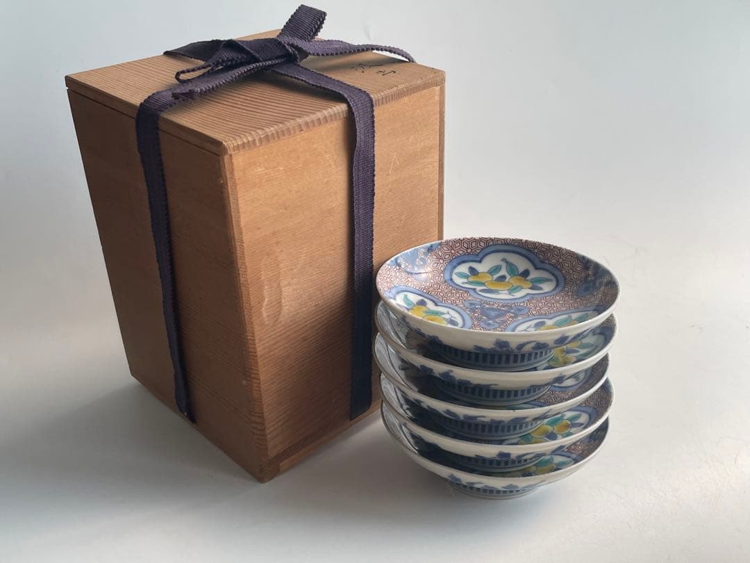 陶芸家 人間国宝 今泉今右衛門 染錦 三方割橘文 皿 5