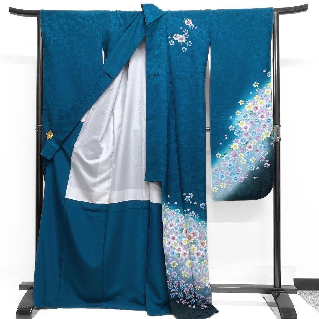 刺繍 花模様 桜花地紋 振袖 着物 013a p 刺繍 花模様 桜花地紋 振袖 着物