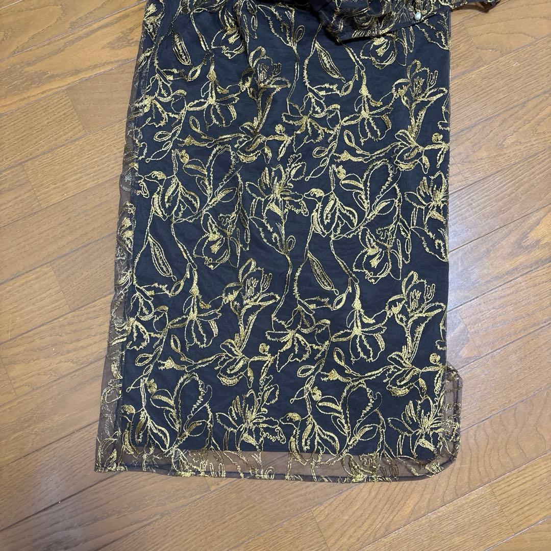 刺繍レース チュールスリーブ コクーン パーティードレス オケージョンドレス