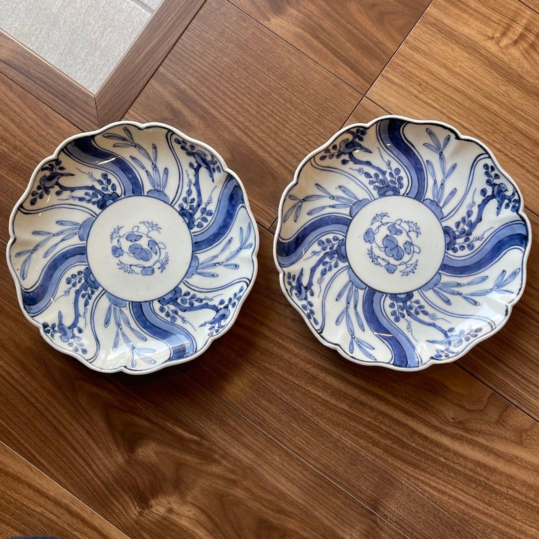 江戸時代 前期 古伊万里 藍九谷 染付 墨はじき縁 山水図 中皿 七寸皿