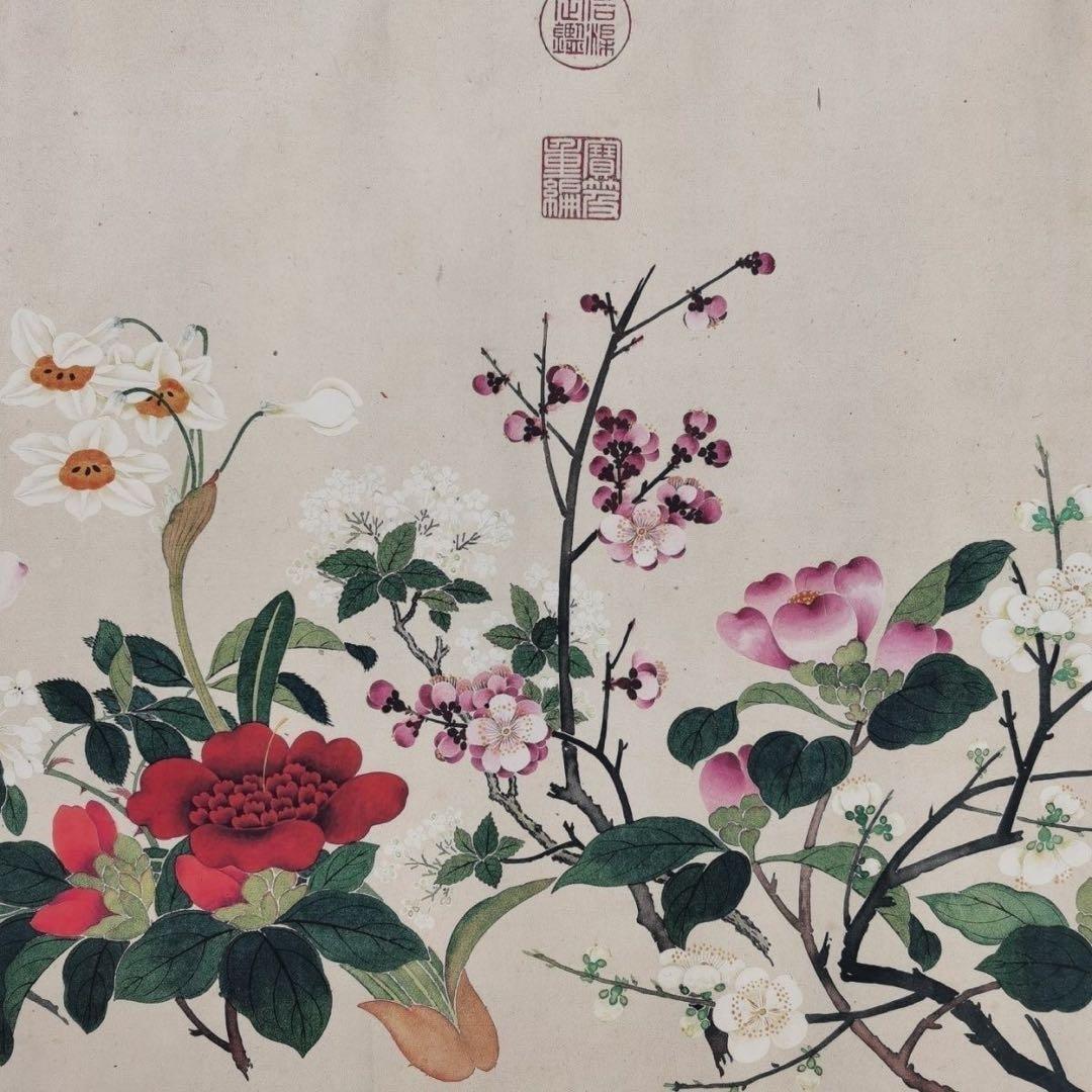 大型長巻 钱维城 万有同春 花鳥図 中国絵画 掛け軸 巻物 和室・床の間・玄関