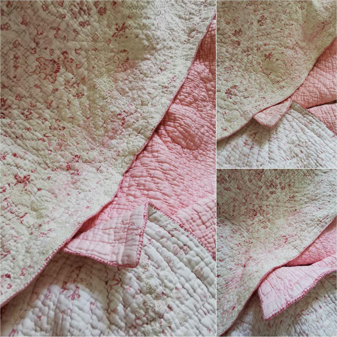 アンティーク英国 ウェールズ/ダーラムキルト 花更紗ペイズリー ハンド