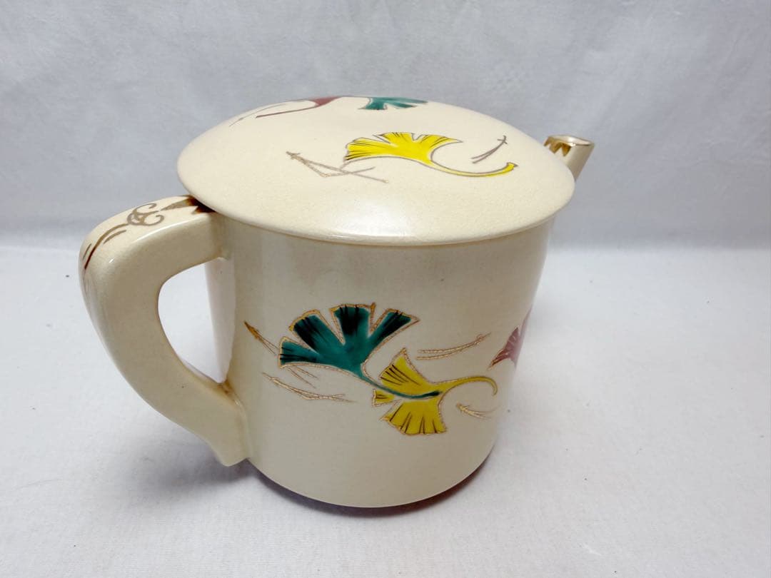 茶道具 陶楽造 仁清写 銀杏色絵 水次 片口水注 共箱 茶道具 水次 水注