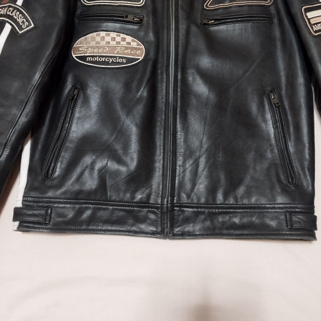 デグナー ライダースジャケット ブラック 牛革 ワッペン キルティング XL