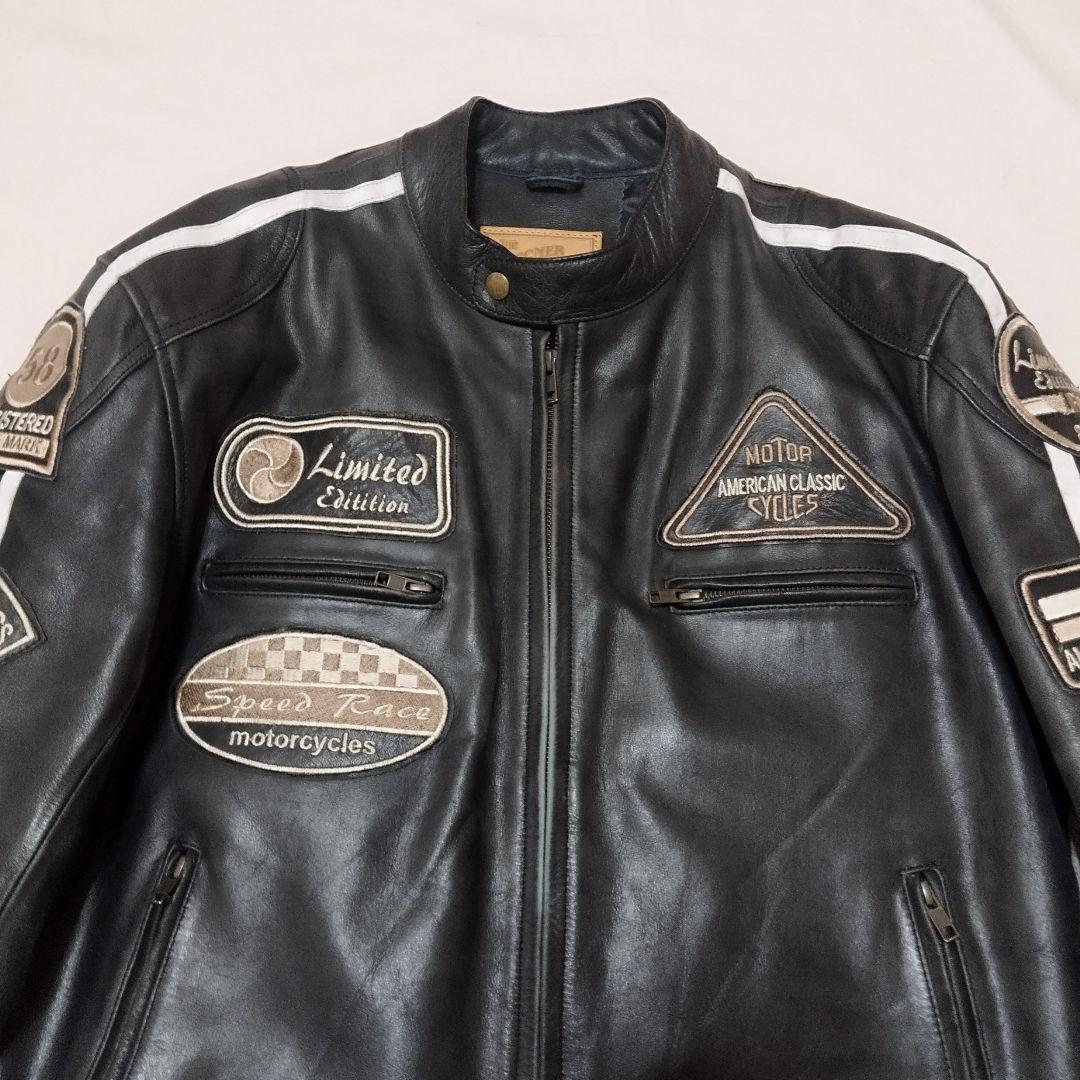 デグナー ライダースジャケット ブラック 牛革 ワッペン キルティング XL