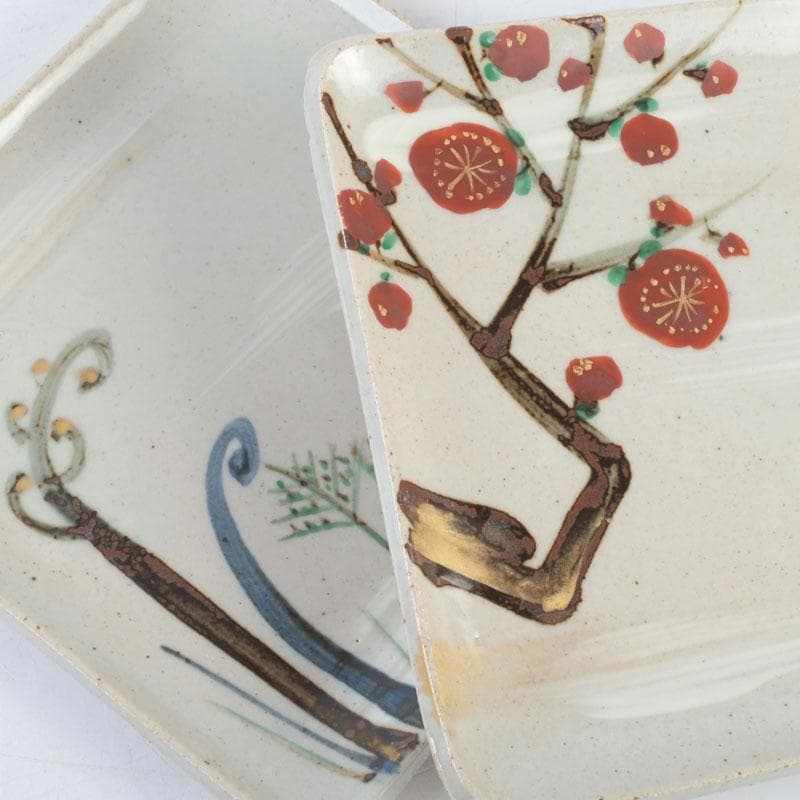 和食器 茶懐石 幸兵衛窯 絵変四方皿 銘々皿 五客 共箱