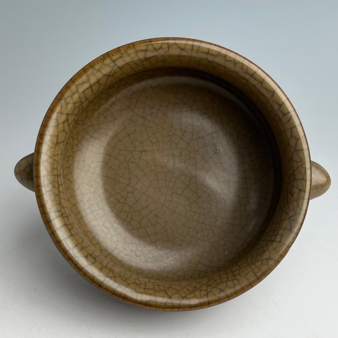 中国美術 哥釉 双耳 香炉(K-XA884)