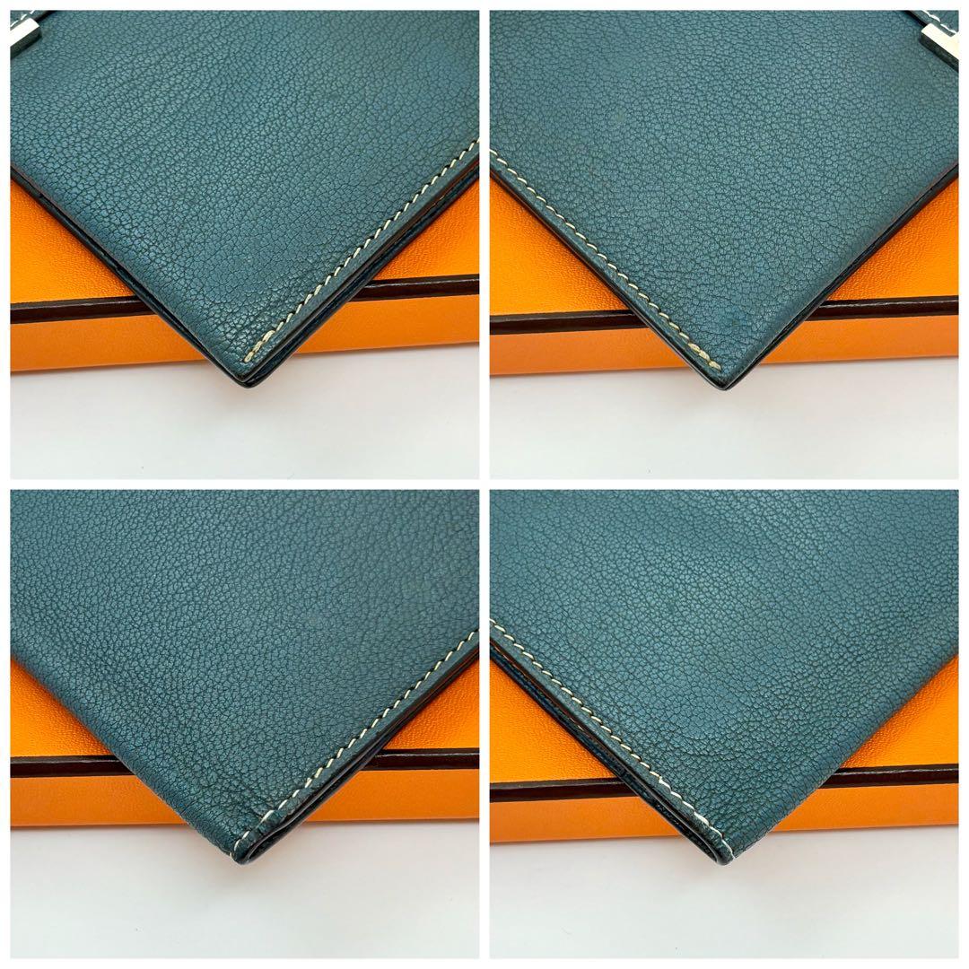 極美品✨大赤字の限界価格❣️エルメス　べアン　ブルー　シルバー金具　長財布