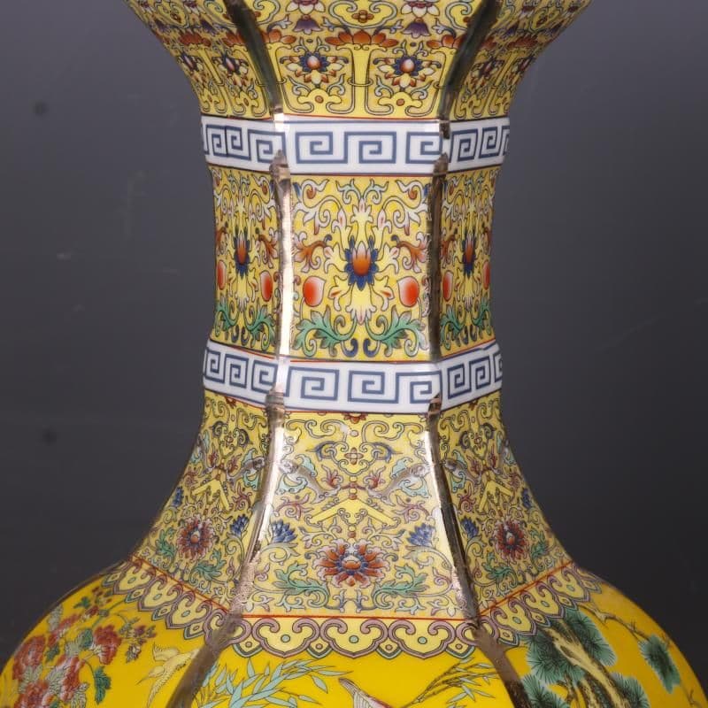 清乾隆蒔金琺瑯彩花鳥六方瓶 景徳鎮 陶磁器 装飾品 現代工芸品美術品 置物